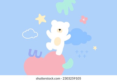 Abstract hand drawn cute bear blue pastel background. Suitable for natural animal card and poster concept.