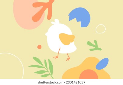Abstract hand drawn cute chick yellow pastel background. Suitable for nature animal card and poster concept.