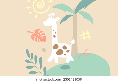 Abstrakte, süße Giraffe, brauner, pastellfarbener Hintergrund. Geeignet für Naturtierausweis und Plakatkonzept.