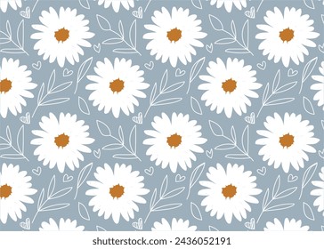 Abstract hand drawn  daisy flowers pattern,vector illustration botanical elements design, doodle Botanical Nature flowers and Leaves, modern trendy vector Elements background illustration.eps 10.