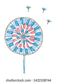 Abstract hand drawn dandelion on white background