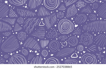 Abstract hand drawn dashed geometric pattern. Seamless background design with repeating irregular shapes. Printable flat vector illustration for fabric, covers, decor.