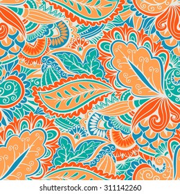 Abstract hand drawn decorative waves seamless pattern, floral vector background