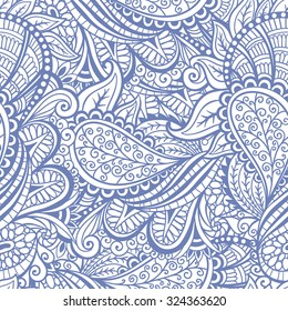 Abstract hand drawn decorative waves seamless pattern, floral, lace vector background