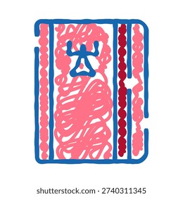 Abstract hand drawn digital illustration featuring a stylized person in a meditation pose, centered within a vibrant and colorful doodled frame, suggesting concepts of peace and mindfulness