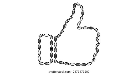 Abstract Hand Drawn DNA Helix Thumbs Up Logo Icon, Doodle Medical Concept Vector Illustration.                               