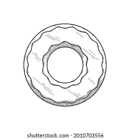 Abstract Hand Drawn Donut Fast Food Sweet Doodle Concept Vector Design Outline Style On White Background Isolated Outline