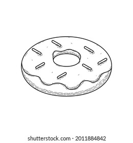 Abstract Hand Drawn Donut Fast Food Sweet Doodle Concept Vector Design Outline Style On White Background Isolated Outline