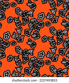 Abstract Hand drawn doodle cartoon vintage flowers floral botanic illustration seamless pattern cute elegant shape monochrome with soft color background designed for womanswear trousers wallpaper 
