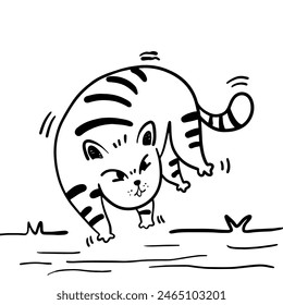 Abstract hand drawn doodle of a cat. surprised cat icon in vector illustration