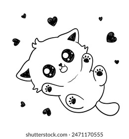 Abstract hand drawn doodle cat. Cute cat icon in vector illustration