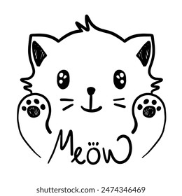 Abstract hand drawn doodle cat. Cute cat icon in vector illustration