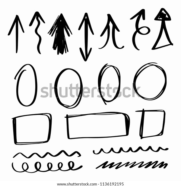 Abstract hand drawn doodle circles,\
arrows. Business doodles isolated on white\
background.