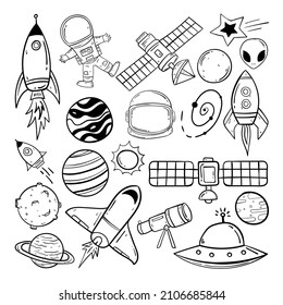 Abstract hand drawn Doodle Collection Aliens Ufo Planets Galaxy Space Logo Vector