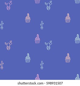 Abstract Hand Drawn Doodle Colorful Seamless Background Patterns with Cactus. Fully Editable EPS file with Pattern Swatch