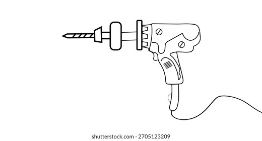 Taladro Abstractas de doodle dibujado a mano, contorno. Potente taladro de martillo rotativo con una broca para perforar y cincelar hormigón.Gmanuales, Ilustraciones vectoriales