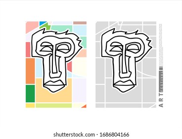 abstract hand drawn doodle face vector with colorful background for cover, banner, poster template