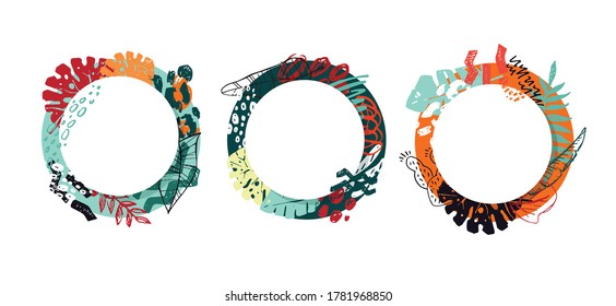 Abstract hand drawn doodle floral pattern background art. Template palm leaf set, brush splash set. Hand drawn leaves abstract set.