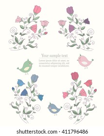 Abstract hand drawn doodle floral vintage artwork for kid, child, baby shower card, party, Happy birthday, wedding invitation, valentines day, congratulation, textile design. Vector illustration.