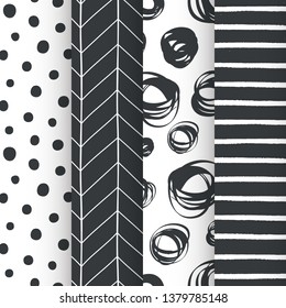 Abstract hand drawn doodle geometric simple minimalistic seamless patterns set. Vector illustration