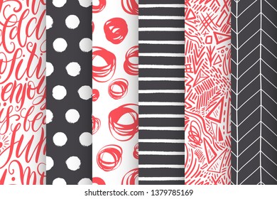 Abstract hand drawn doodle geometric simple minimalistic seamless patterns set. Vector illustration