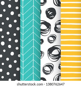 Abstract hand drawn doodle geometric simple minimalistic seamless patterns set. Vector illustration