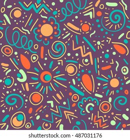 Abstract hand drawn doodle geometric elements vector seamless pattern for textile, wallpaper, background.