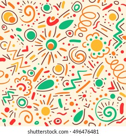 Abstract hand drawn doodle geometric elements vector seamless pattern for textile, wallpaper, background.