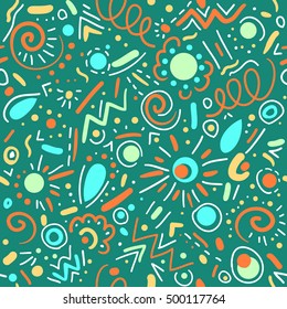 Abstract hand drawn doodle geometric elements vector seamless pattern for textile, wallpaper, background.