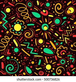 Abstract hand drawn doodle geometric elements vector seamless pattern for textile, wallpaper, background.