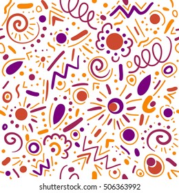 Abstract hand drawn doodle geometric elements vector seamless pattern for textile, wallpaper, background.