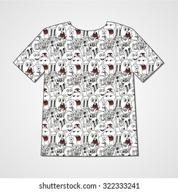 Abstract  hand drawn doodle monsters. Colorful print on a T-shirt.