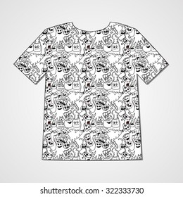 Abstract  hand drawn doodle monsters. Colorful print on a T-shirt.