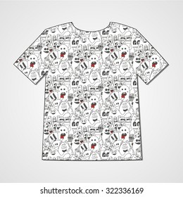 Abstract  hand drawn doodle monsters. Colorful print on a T-shirt.