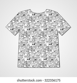 Abstract  hand drawn doodle monsters. Colorful print on a T-shirt.