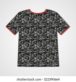 Abstract  hand drawn doodle monsters. Colorful print on a T-shirt.