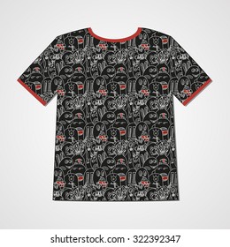 Abstract  hand drawn doodle monsters. Colorful print on a T-shirt.