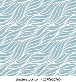 Abstract hand drawn doodle ocean waves. Seamless hand drawn pattern on navy blue background. Uneven line backdrop. All over print for marine, nautical, summer beach resort vacation concept.
