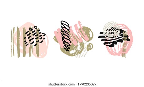 Abstract hand drawn doodle  pattern background art. Template brush splash set. Hand drawn  abstract set.