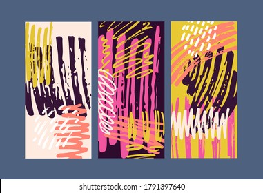 Abstract hand drawn doodle  pattern background art. Template brush splash set. Hand drawn  abstract set.