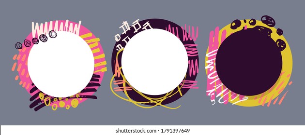 Abstract hand drawn doodle  pattern background art. Template brush splash set. Hand drawn  abstract set.
