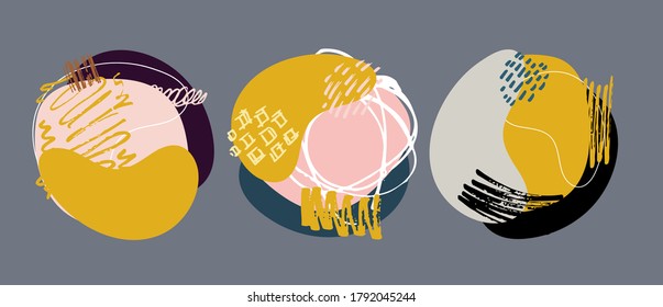 Abstract hand drawn doodle  pattern background art. Template brush splash set. Hand drawn  abstract set.