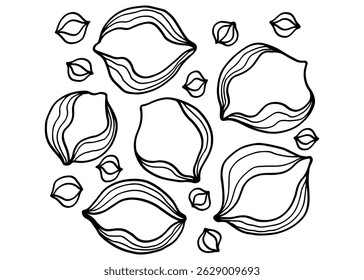 Abstract hand drawn doodle pattern of flower petals wave. Simple design, black outline, background, elements, wall art and paper are editable.