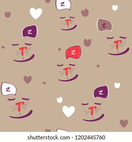 Abstract Hand Drawn Doodle Seamless Background Patterns with sleep Cats. vector seamless pattern for card, invitation, poster, banner, placard, diary, album sketch book cover
