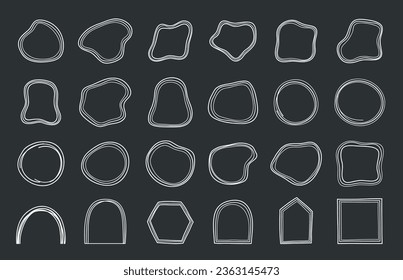 Abstract hand drawn doodle shapes collection, dark background, vector eps10 illustration