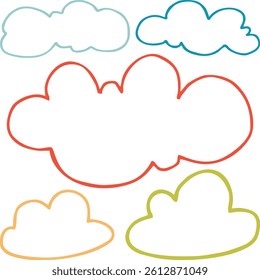 Abstract Hand Drawn Doodle Style Outline Cloud in Pastel Shades of Teal, Orange, and Green, Perfect for Kids or Nursery Prints, Greeting Cards, Fabric Patterns, Minimalist Artwork