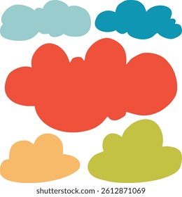Abstract Hand Drawn Doodle Style Cloud in Pastel Shades of Teal, Orange, and Green, Perfect for Kids or Nursery Prints, Greeting Cards, Fabric Patterns, Minimalist Artwork