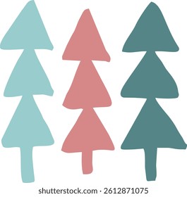 Abstract Hand Drawn Doodle Style Trees in Pastel Shades of Teal, Pink, and Green, Perfect for kids or nursery prints, greeting cards, fabric patterns, minimalist artwork.