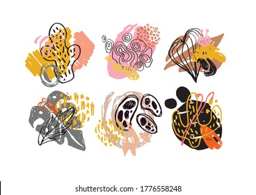 Abstrakte handgezeichnete Designelemente von Doodle-Vorlagen. Abstrakter Splash-Banner-Set. Muster-Hintergrundkunst.