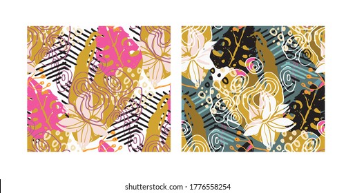 Abstract hand drawn doodle template design elements. Abstract splash banner set. Pattern background art.
